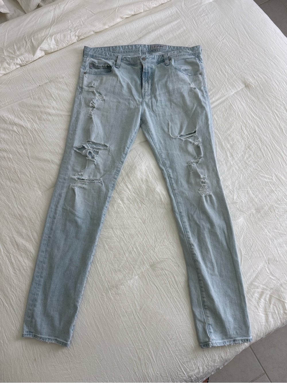 AG Adriano Goldschmied Light Wash Distressed Skinny Jeans
